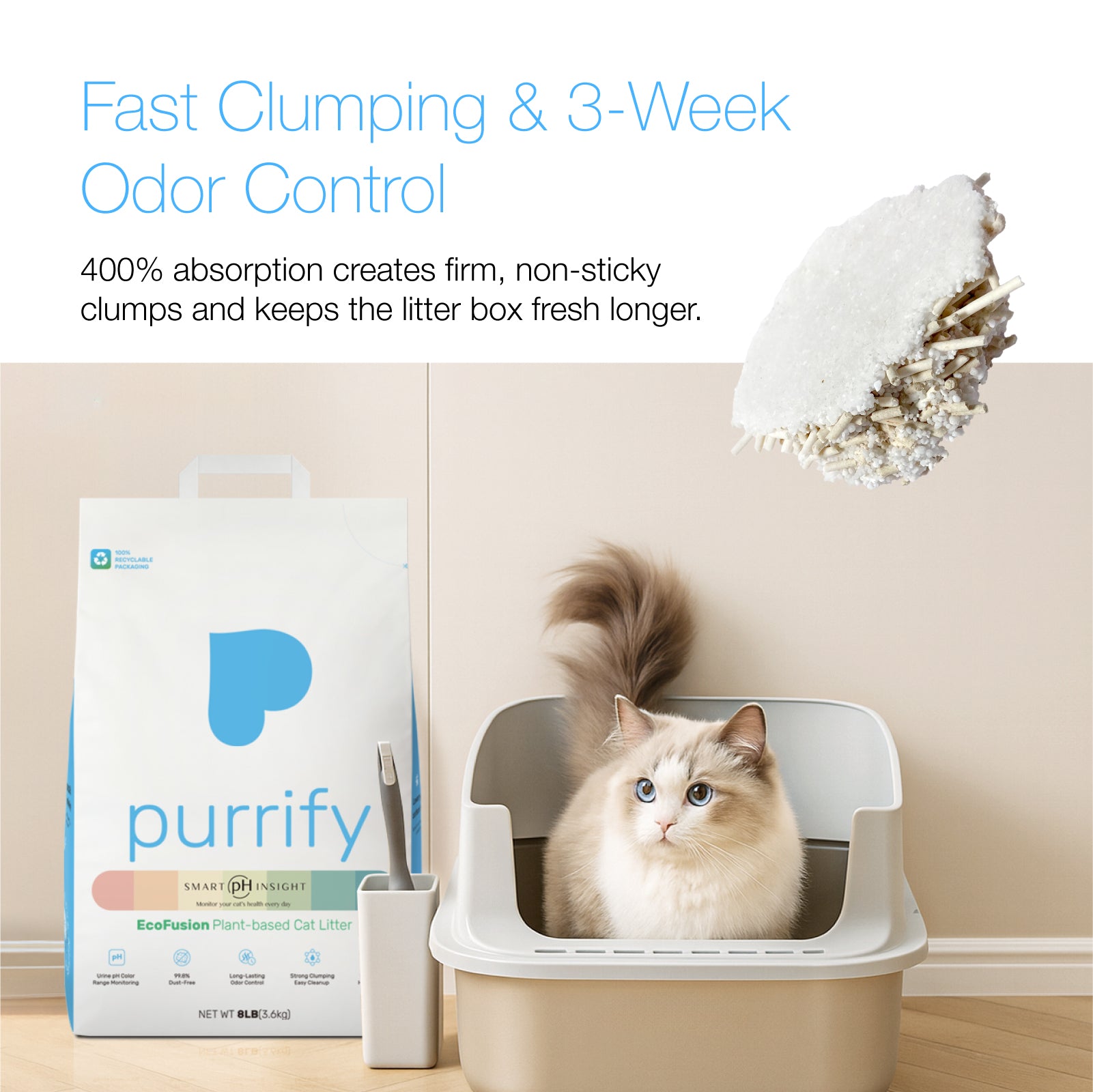 Purrify Smart Health-Monitoring Cat Litter Color-Changing · Fast Clumping · Odor Control · Low Dust